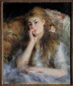 座っている若い女性または「思想」 ピエール・オーギュスト・ルノワール（1841-1919）の絵画 1876年 個人蔵 - 座っている若い女性または「思想」。ピエール・オーギュスト・ルノワール（1841-1919）の絵画 作： Pierre Auguste Renoir