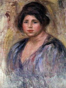 毛皮の帽子をかぶった若い女性 作： Pierre Auguste Renoir