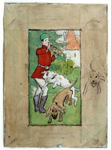 ピエール・ボナールによる犬の絵を描くハンター 作： Pierre Bonnard