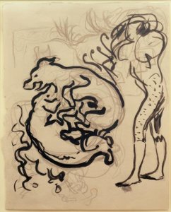 遊ぶ犬と姿 作： Pierre Bonnard