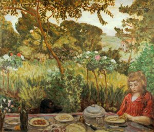 庭での食事の終わり 作： Pierre Bonnard
