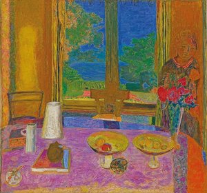 庭につながる広いダイニングルーム（Grande salleàmanger sur le jardin）。 1934-35 作： Pierre Bonnard