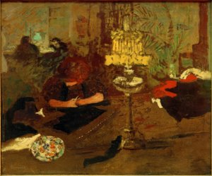 ランプを持つ若い女性-ランプ付き図 作： Pierre Bonnard