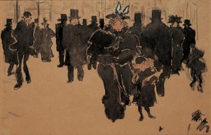 Le boulevard、c.1890（水彩、水墨画、バフ紙で洗う） 作： Pierre Bonnard