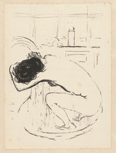 裸の女性が浴槽に身をかがめて体を洗う ルタブ 作： Pierre Bonnard