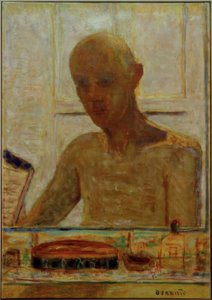 トイレのキュービクルの鏡の中の芸術家の肖像（自画像） 作： Pierre Bonnard