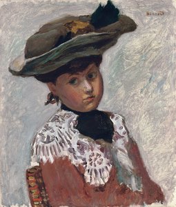 若い女性または帽子の肖像画;若い女性の肖像（帽子）、1905年頃（船上に置かれた帆布に油彩） 作： Pierre Bonnard