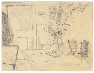 ル・カネのダイニングルームのフラワーポット 作： Pierre Bonnard