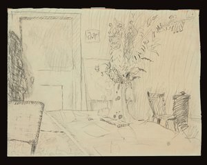 ル・カネのダイニングルームのフラワーポット 作： Pierre Bonnard