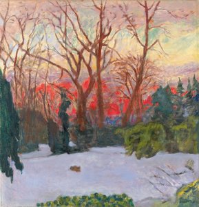 雪の中の庭、日没;雪の中の庭、ソレイユ・クーシャン、1910年頃（キャンバスに油彩） 作： Pierre Bonnard