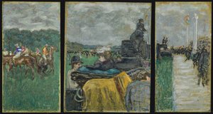 ロンシャン競馬場ロンシャンでのレース。トリプティク、1897 作： Pierre Bonnard