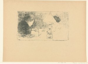 テーブルのランプの近くにいる 2 人のカード プレーヤー ラ・パーティ・デ・カルト レプルーヴ（シリーズタイトル） 作： Pierre Bonnard