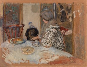 女性と犬、またはテーブルで女性と犬 作： Pierre Bonnard