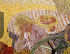 庭の若い女性たち」または「縞模様のテーブルクロス」 ピエール・ボナール（1867-1947）の絵画 1921-1923年 個人蔵