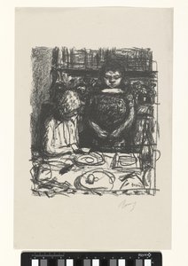 食事と立っている女性と一緒にテーブルに着席している男性 ル・メニュー 作： Pierre Bonnard