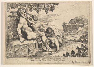 バッカス、サテュロス、そしてライオン、1610-42。 作： Pierre Brebiette