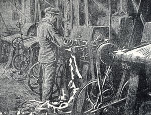 皮革産業: 毛皮の機械刈り取り ピエール・カルメット個人コレクションによる「Excursion a travers les metiers」の彫刻