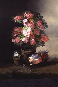 鉢植えのバラの静物画 1870年頃 作： Pierre Camille Gontier