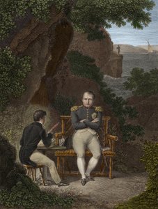 NAPOLEON I (1769-1821) セントヘレナに亡命中 - ナポレオンがエマニュエル・ポン・デ・ラス・カセズ（1800-1854）の息子に回想録を口述 - ナポレオンがセントヘレナへ：若きラス・カセズに執筆のためのメモを口述する。 作： Pierre Charles Bacquoy