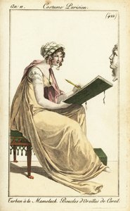 パリのスケッチブックに古典的な胸像を描く女性 作： Pierre Charles Baquoy