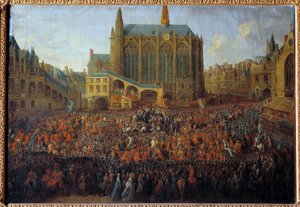 ルイ14世の遺言を破る正義の床の後、パリ議会の大会議室で行われたルイ15世の出発