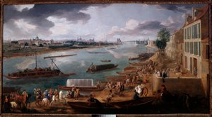1716年にラピー河岸から撮影されたパリの眺め ピエール・ドニ・マルタン（1663-1742）による絵画 1716年 日の丸。1,7x3,15 m パリ、カルナヴァレ美術館