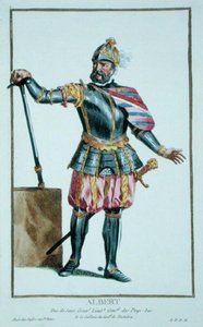 アルベルト・ザ・ボールド（1443-1500）ザクセン公 「現存するすべての国の衣装に沿って、王と高貴な人物を表現した肖像画」より 1780年発行（手彩色のエングレーヴィング） 作： Pierre Duflos