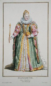エリザベス1世（1530-1603）、1780年に出版された「Receuil des Estampes, representant les Rangs and les Dignites, suivant le Costume de toutes of the Nation