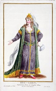 ジンギスカンの妻であるヒュウチェンは、「現存するすべての国のコスチュームによる、階級と尊厳を表す版画のコレクション」から1780年に出版されました（手書きの彫刻）