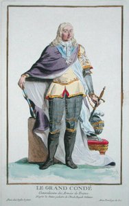ルイ2世（1621-86）第4代コンデ公、1780年に出版された「現存するすべての国の衣装に沿って、王と尊厳を表す肖像画の受領」より（手彩色の彫刻版） 作： Pierre Duflos
