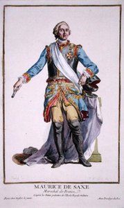 モーリス・オブ・ザクセン（1696-1750）、1780年に出版された「Receuil des Estampes, Representant les Rangs and les Dignites, suivant le Costume de toutes of the Nationes Existantes」より（手彩色の彫刻）。 作： Pierre Duflos