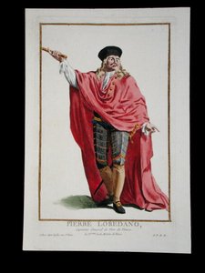 Pietro Loredano (d.1439), 1780年に出版された「Receuil des Estampes, Representant les Rangs and les Dignites, suivant le Costume de toutes of the Nationes Existantes」より（手彩色の彫刻）。 作： Pierre Duflos