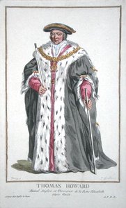 トーマス・ハワード（1473-1554）第3代ノーフォーク公爵、1780年出版の「Receuil des Estampes, representant les Rangs and les Dignites, suivant le Costume de toutes existantes」より（手彩色の彫刻）。 作： Pierre Duflos