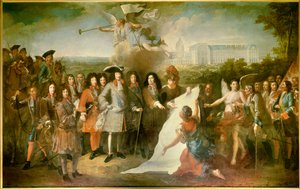 ルイ 14 世へのロイヤル オット デ アンヴァリッドの計画のプレゼンテーション ルーヴォワ侯爵 (1639-1691) ブルボン公ルイ2世、コンド公 (Bourbon-Conde) (162) 作： Pierre Dullin