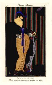 トウモロコシと黄色のベルベットのドレスを着た女性と黒のウエストコート 作： Pierre E. Legrain