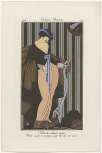 Journal of Ladies and Fashions: ファッション イラストレーター Journal of Ladies and Fashion: ファッションニュース Journal des Dames et des Modes、パリの衣装、1913年、No. 111: ベルベットのドレス (...) 作： Pierre Emile Legrain