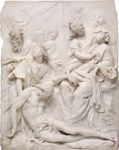 十字架のふもとでキリストの死体の上で気絶する聖母マリア、1710年。 作： Pierre Etienne Monnot