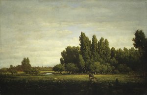 木々に囲まれた牧草地1845。 作： Pierre Etienne Theodore Rousseau