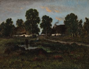 日付はありませんが、ラーシャント近くのコテージ。 作： Pierre Etienne Theodore Rousseau