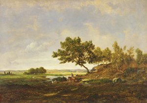 丘のふもとの池、c.1848-55（木の上の油） 作： Pierre Etienne Theodore Rousseau