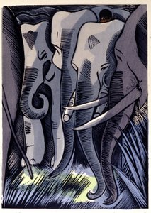 モーグリはゾウの背中に隠れています。 ラドヤード・キプリング「ジャングル・ブック」 作： Pierre Falke