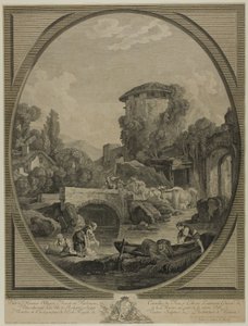 橋と鳩小屋のある風景 作： Pierre Francois Laurent