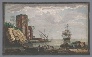 月光によるトゥーロン市近郊の海岸の眺め Vüe des Environments de Toulon (オブジェクトのタイトル) 作： Pierre François Basan