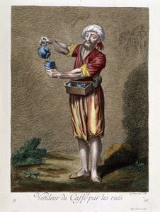 街角でのコーヒーの販売、1707年と1708年にレバントの様々な国を描いた100枚の版画のコレクション」は、ポルテの王の大使であったM.ド・フリオルの命令によるもので、1712年から13年にかけてはバサンの彫刻家M.ル・ヘイの世話で更新された。 作： Pierre François Basan