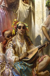 アルジェの女たち、中庭のインテリア 作： Pierre François Eugène (after) Giraud