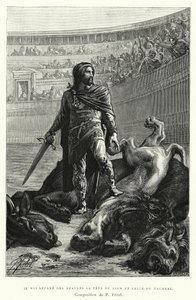 The King Separe Des Epaules La Tete Du Lion Et celle Du Taureau (e.g. engraving) 作： Pierre Fritel