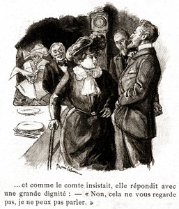 「ブール・ド・スイフ」：伯爵への返事を拒むエリザベート・ルセ、20世紀初頭（イラスト）。 作： ピエール・ジョルジュ・ジャンニオ