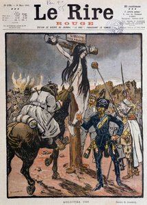磔にされた人民の自由（"Golgotha 1918"）-Jeanniot作、1918年3月30日の "Le Lire Rouge "に掲載された（彫刻）。 作： Pierre Georges Jeanniot
