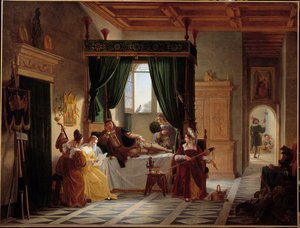 バイヤードの復興 バイヤードの領主である騎士ピエール・テライユ（1476-1524）が、ブレシアの包囲戦の後、隠遁生活を送っている様子です。ピエール・アンリ・ルヴォイユ（1776-1842）による絵画 19世紀 日1,35 X 1,77 m 作： Pierre Henri Revoil