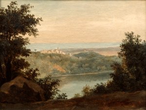 18世紀後半〜19世紀後半のゲンザノの街を背景にしたネミ湖 作： Pierre Henri de Valenciennes